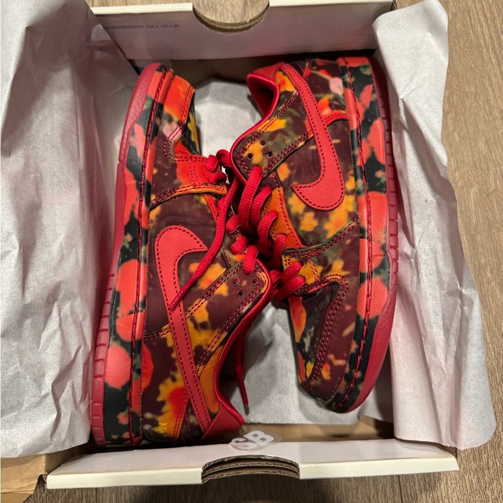 Brand New Nike Kids Dunks SB Sneakers in Red and Yellow Tie-Dye Wizard of OZ